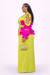Lime & Fuchsia Rhinestone Couture mesh Puff Sleeve Skirt Set