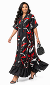 Iconic Flow Maxi Dress – Noir Red Stroke