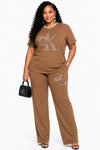 Crystal Luxe Lounge Pant Set(Brown)