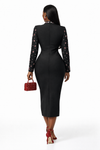 Ruby Royale Rhinestone Bandage Midi Dress(Black)