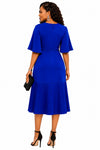 Pleated Elegance Midi Dress(Royal Blue)