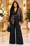 THE WILD ELEGANCE LEOPARD PANT SUIT SET(BLACK)