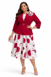 Luxe Bloom Belted Skirt set (WINE)