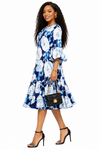 Blooming Grace Floral Midi Dress(Blue)