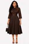 Elegant Grace Bow Midi Dress(Brown)