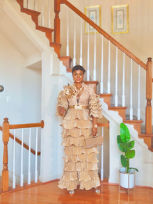  Champagne Royal Ruffle Couture Gown