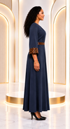 Savannah Grace Animal-Print Trim Maxi Dress(Navy)