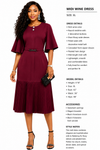 Pleated Elegance Midi Dress(wine)