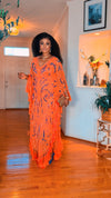 COUTURE HAND BEADED TASSELS MAXI DRESS(ORANGE-BLUE)