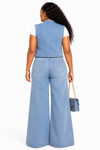 Golden Blossom Rhinestone Denim Set – Light Wash