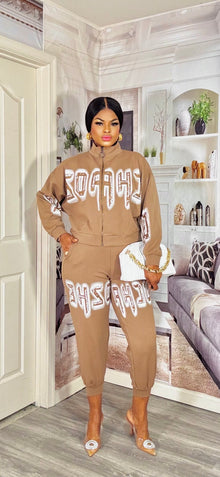  Glam Varsity Sequin Jogger Set(Tan)