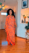 COUTURE HAND BEADED TASSELS MAXI DRESS(ORANGE-BLUE)