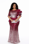 COUTURE SEQUINS PEPLUM FLOOR LENGTH MAXI DRESS(BURGUNDY)