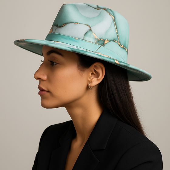 Marble Swirl Wool Fedora Hat(Green)