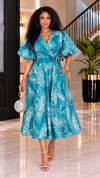 Timeless Charm Wrap Midi Dress(Teal)