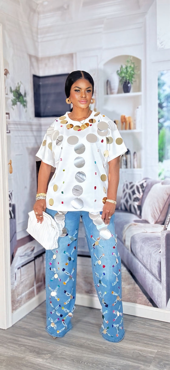 2-piece Luxe Mirror Disc Denim Set