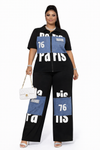 Urban Luxe Denim Patch 2-Piece Set(BLACK)
