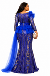 Celestial Regal Peplum Illusion Maxi Dress(Blue)