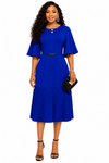 Pleated Elegance Midi Dress(Royal Blue)