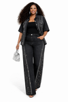 Noir Crystal Luxe Denim Palazzo Set(Black)