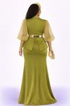 COUTURE PEPLUM FRONT SLIT DRESS(OLIVE GREEN)