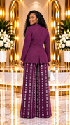 THE HERITAGE PRINT WIDE-LEG PANT SUIT SET(PLUM)
