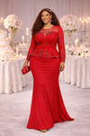 Red Royale Couture Beaded Mermaid Gown