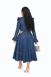 Structured Ruffle Denim Midi Dress