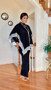3PCS CAPE/KNIT  PALAZZO SET(BLACK)