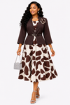 Royal Elegance Jacket & Midi Dress Set(Brown)