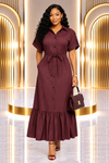 THE SAVANNAH STRIPE BELTED MAXI DRESS(WINE)