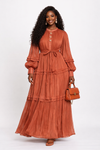 Rosewood Tiered Ruffle Maxi Dress(Burnt orange)