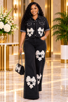 Midnight Bloom Rhinestone Denim Set(Black)
