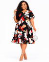 Artistic Flair Ruffle Midi Dress(Black floral)