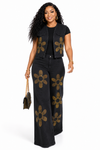 Golden Blossom Rhinestone Denim Set – Black