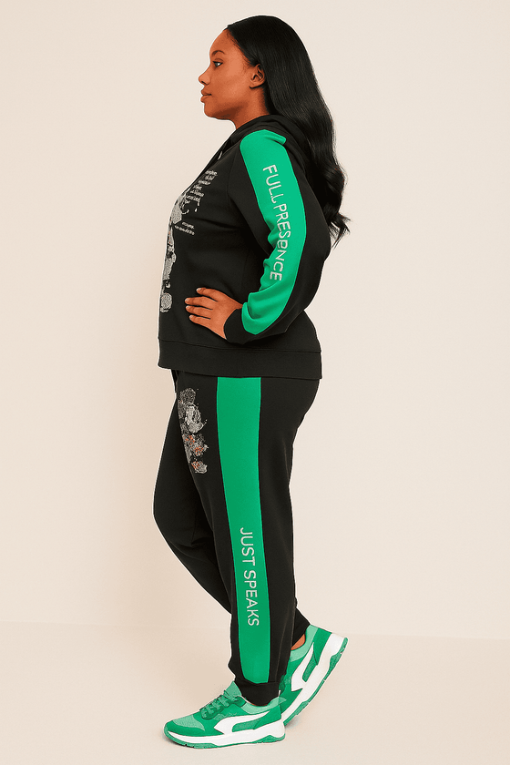 Glam Bunny Sequin Jogger Set – (Green Black)