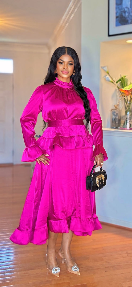 Fuchsia Elegance Peplum Belted Skirt Set 💗
