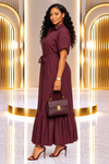 THE SAVANNAH STRIPE BELTED MAXI DRESS(WINE)