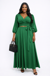 Royal Grace Wrap Maxi Skirt Set(Green)