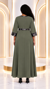 Savannah Grace Animal-Print Trim Maxi Dress(Olive)