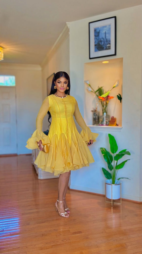 Golden Yellow Ruffle Luxe Dress