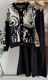 Luxe Abstract Button-Up Knit Set – Black & Cream