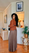 Luxe Pleated Set MIYAKI belted  Top & pleated pant Set(BROWN)