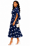 Elegant Belle Belted Flare Midi Dress(Navy)