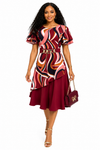 Burgundy Swirl Elegance midi Dress