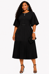 PLEATED ELEGANCE MIDI DRESS Black)