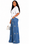 Emerald Bloom Rhinestone Denim Pant Set