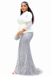 Crystal Mesh Illusion Peplum Maxi Dress(Silver)