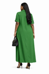 Classic Button-Front Maxi Shirt Dress(Lemon green)