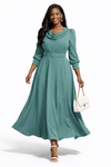 Regal Flow Belted Maxi Dress(muted Teal )